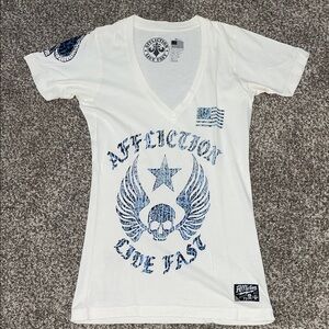 Affliction Women's Tee with Blue Graphics